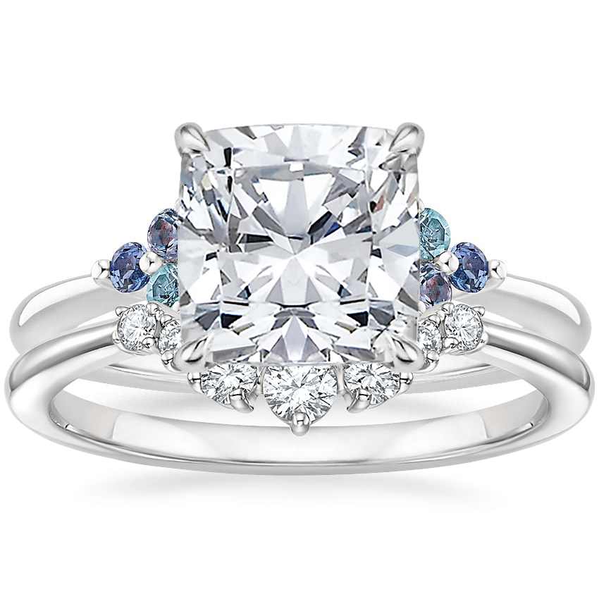 18K White Gold Indigo Melody Diamond Ring with Aria Contoured Diamond Ring 1 6 ct. tw